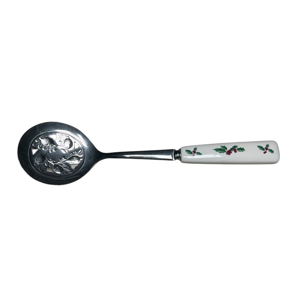 Sheffield England vtg christmas salad Spoon with White Handler